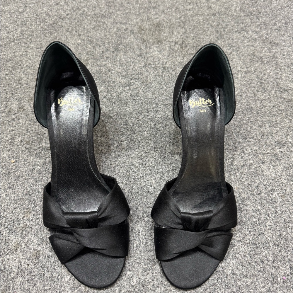 Butter Black Satin Open-Toe Heels
